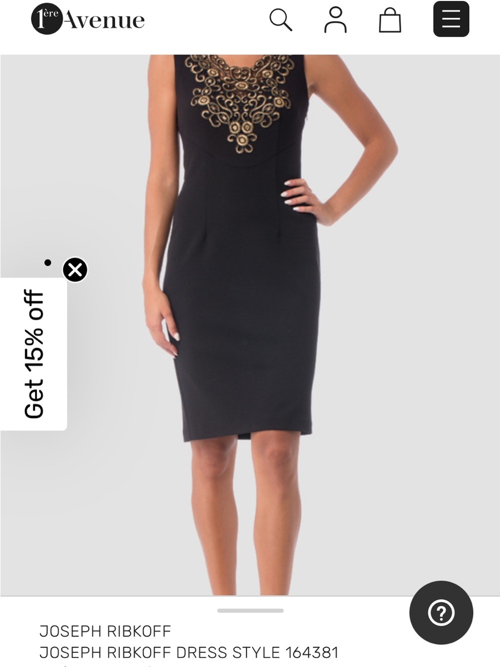 Joseph Ribkoff Black Midi Dress with Gold Embroidered Neckline